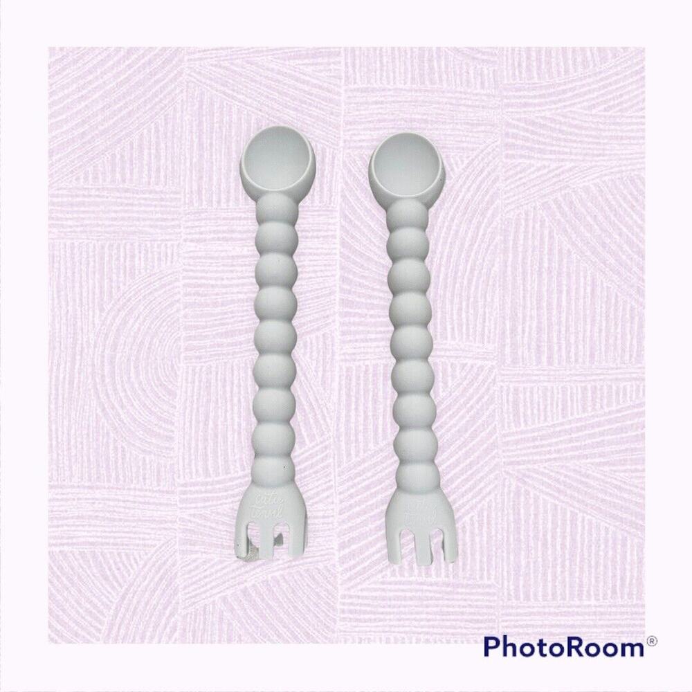 Baby Spoon and Fork Ryan & Rose 2 Pack Grey Soft Silicone BPA & Latex Free